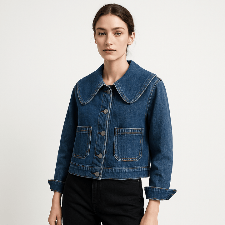Drune | Kurze Jeanjacke mit Oversize-Kragen 100% Baumwolle