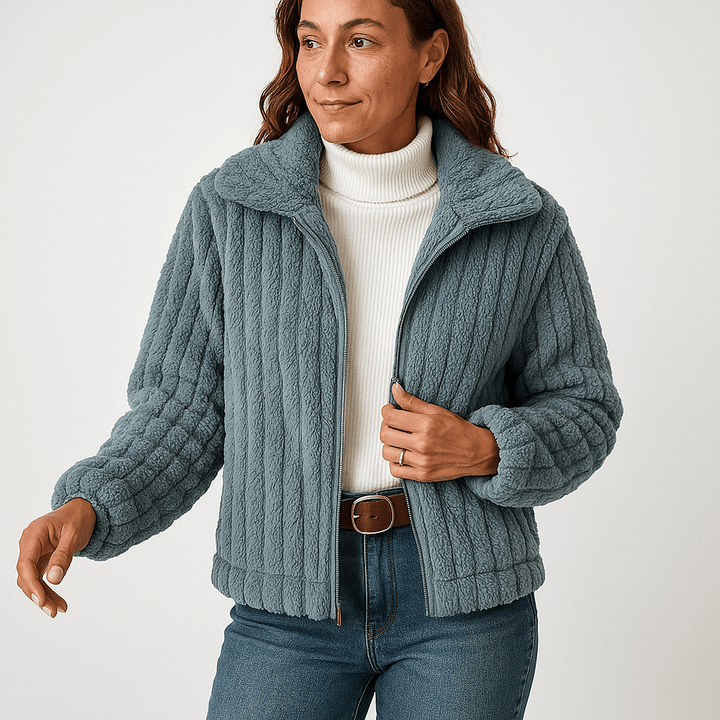 Drune | Weste Strukturierte Warme Beigefarbene Rippstrickjacke Moderne Kurze Schnitt