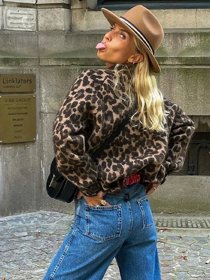 Drune | Leichtes Blouson mit braunem und schwarzem Leopardenmuster, gewagt und urban