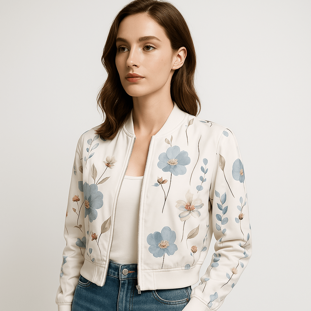 Drune | Leicht und Eleganter Blüten-Bomber Weiß Perfekt für den Frühling