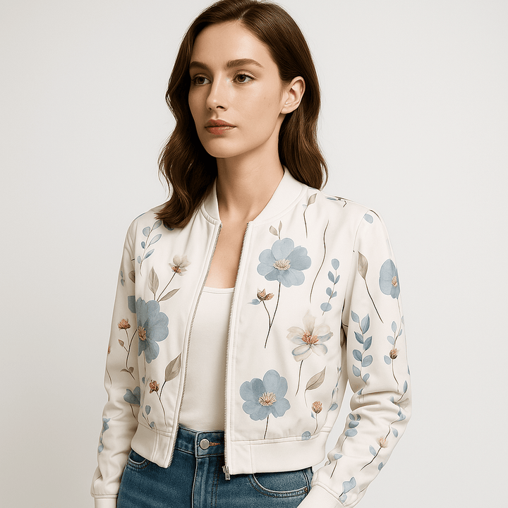 Drune | Leicht und Eleganter Blüten-Bomber Weiß Perfekt für den Frühling