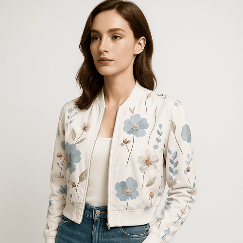 Drune | Leicht und Eleganter Blüten-Bomber Weiß Perfekt für den Frühling