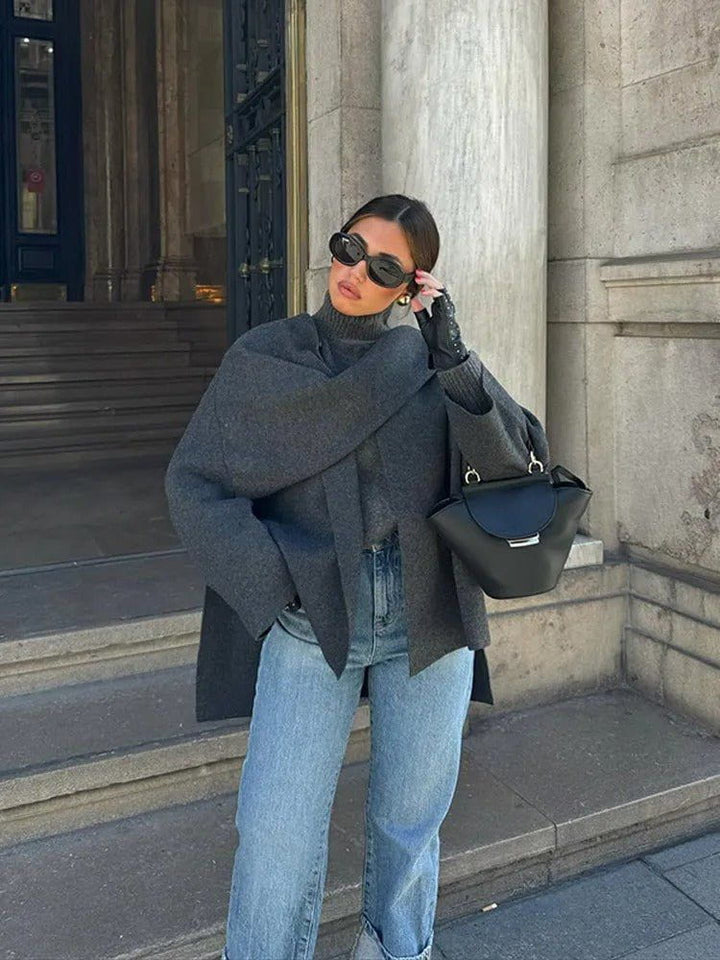 Drune | Eleganter Asymmetrischer Cape Aus Gemischter Wolle Minimalistisch und Raffiniert