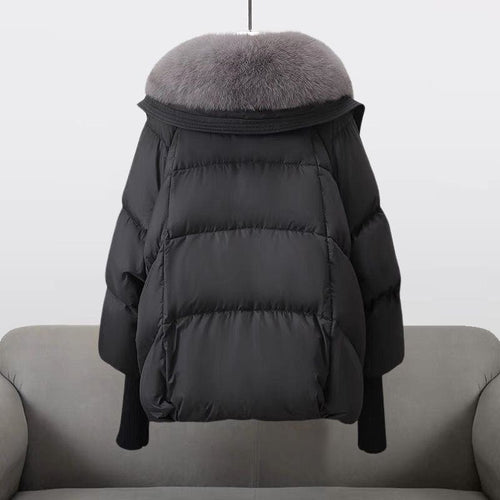 Drune | Kurze Daunenjacke mit elegantem schwarzem Pelzkragen, warm und trendig