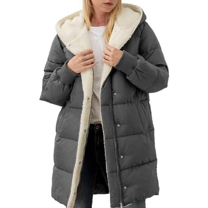 Drune | Lange Daunenjacke mit Fleece-Futter, Kapuze und Druckknöpfen, Ultra-Wärme und Komfort