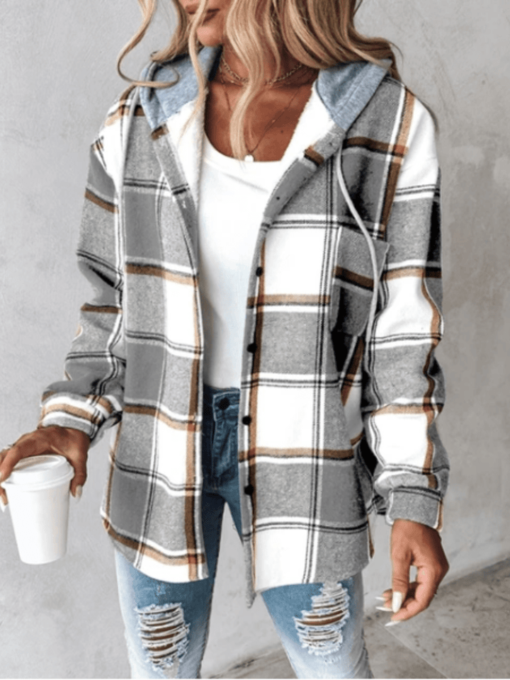 Drune | Hemdjacke mit Kapuze Karomuster Lässiger Stil