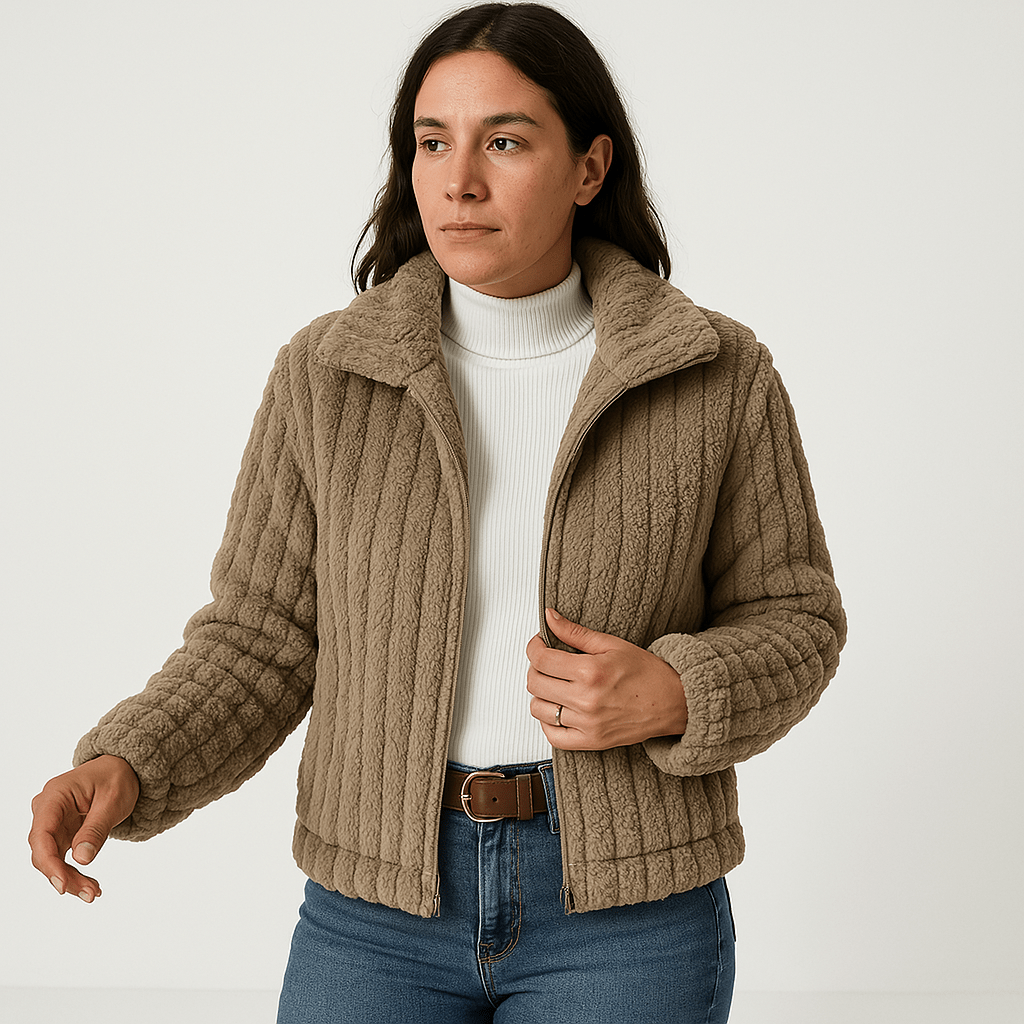 Drune | Weste Strukturierte Warme Beigefarbene Rippstrickjacke Moderne Kurze Schnitt