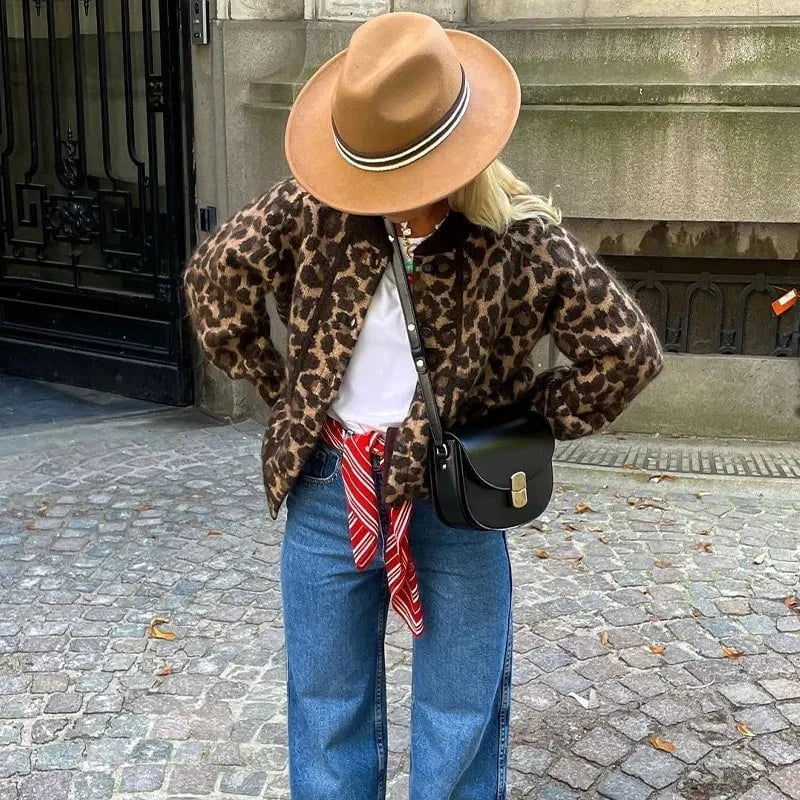 Drune | Leichtes Blouson mit braunem und schwarzem Leopardenmuster, gewagt und urban