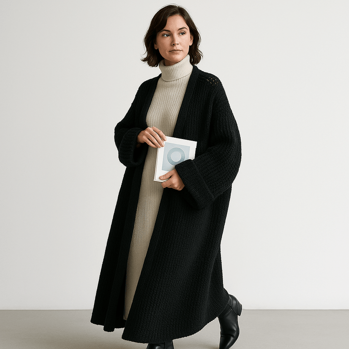 Drune | Lange Beigefarbene Leichte und Offene Elegante Freizeitjacke