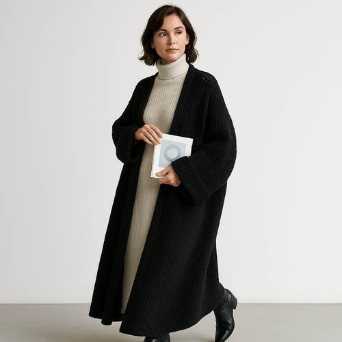 Drune | Lange Beigefarbene Leichte und Offene Elegante Freizeitjacke