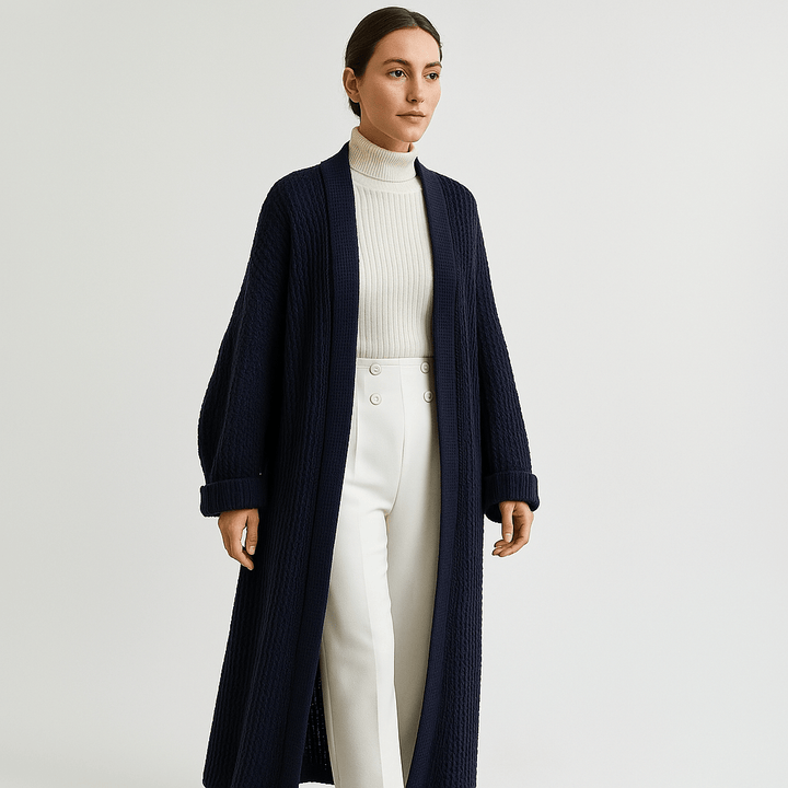 Drune | Lange Beigefarbene Leichte und Offene Elegante Freizeitjacke
