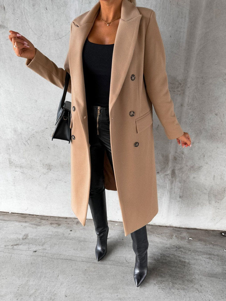Drune | Eleganter Langer Mantel Creme Chic, Strukturierte und Zeitlose