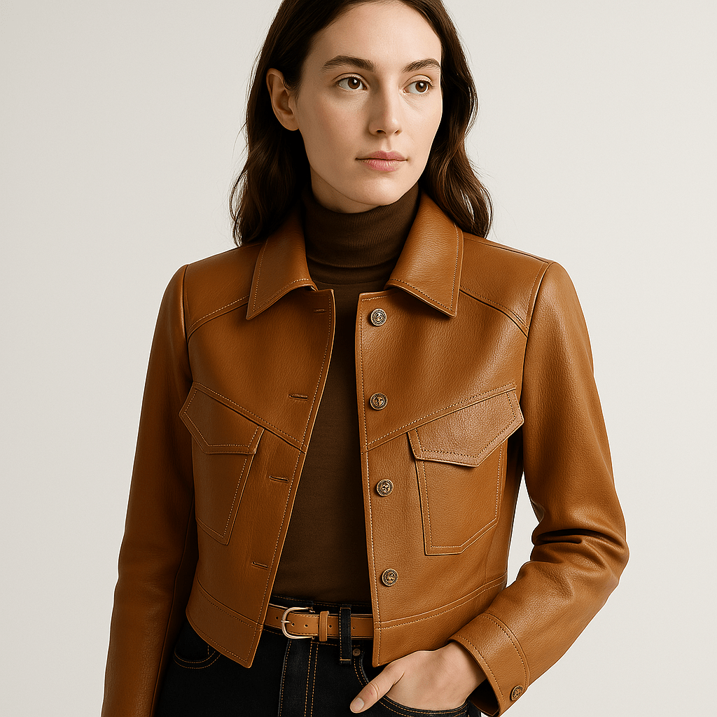 Drune | Kurze Jacke Leder-Optik grafischer Schnitt urbaner und mutiger Stil