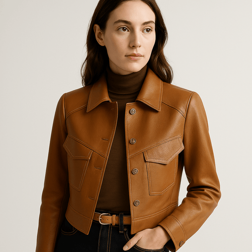 Drune | Kurze Jacke Leder-Optik grafischer Schnitt urbaner und mutiger Stil