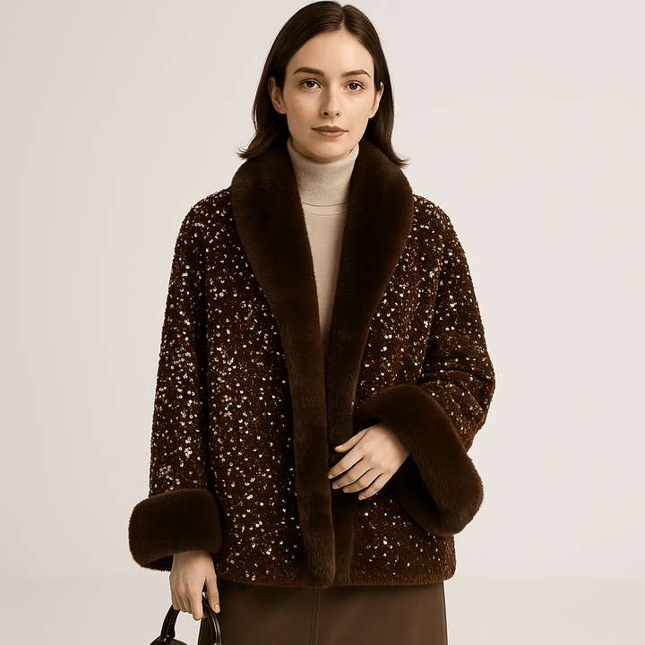 Drune | Glitzerjacke aus warmem und elegantem Kunstfell im glamourösen Stil Winter