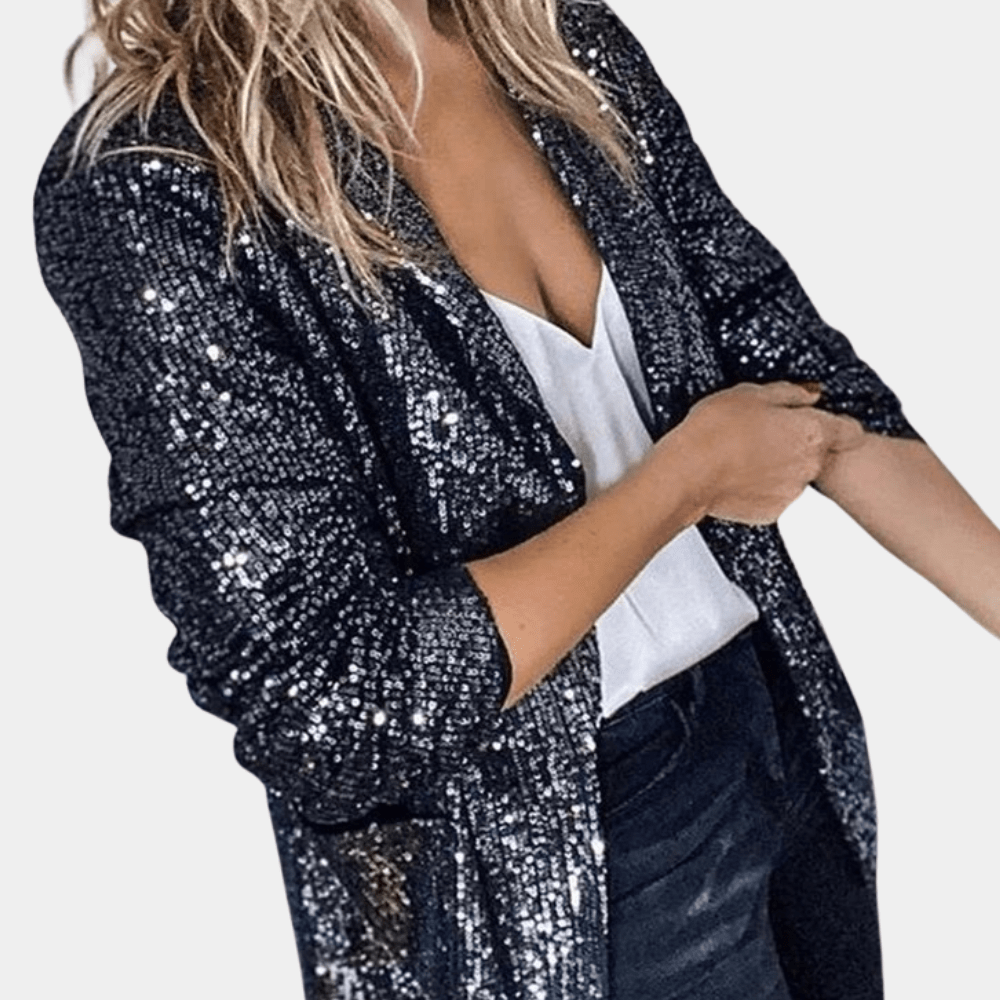 Drune | Festlicher, glänzender schwarzer Pailletten-Blazer