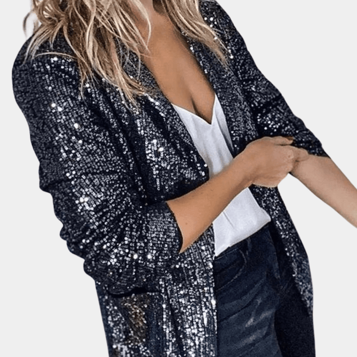 Drune | Festlicher, glänzender schwarzer Pailletten-Blazer