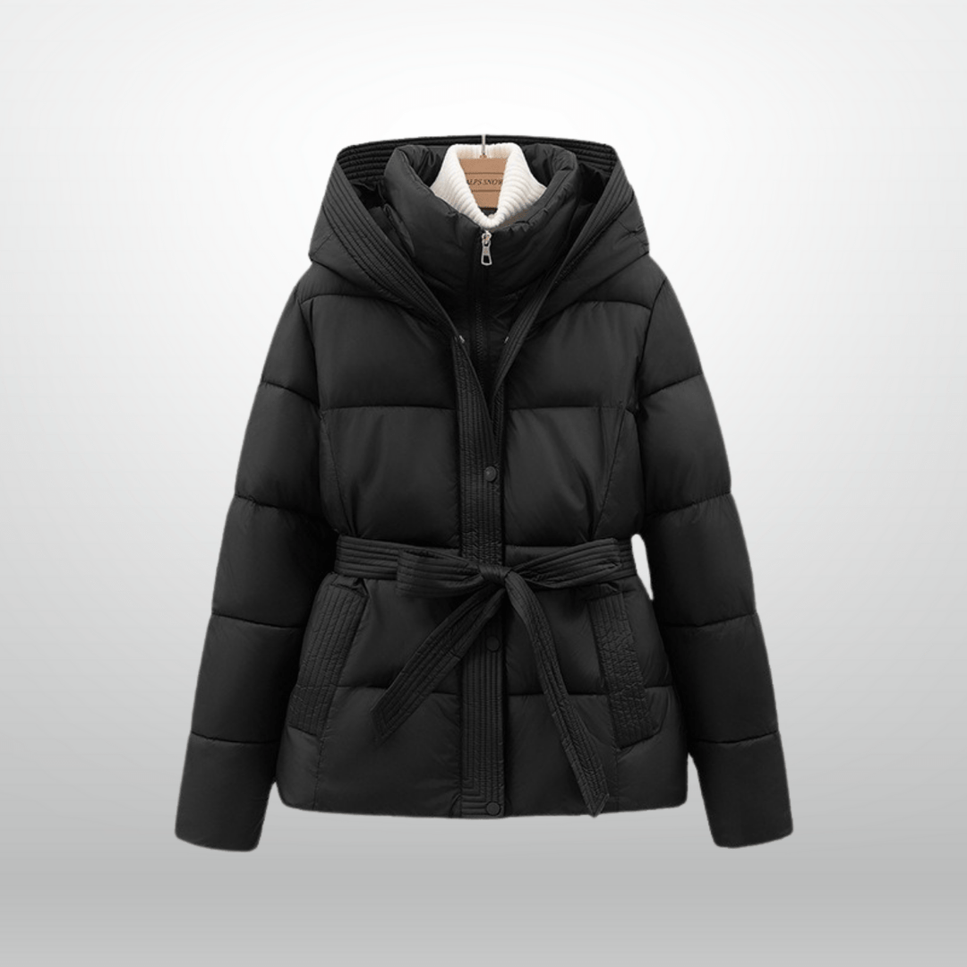 Drune | Elegante Warme Stylische Schwarze Gürteljacke für Frauen
