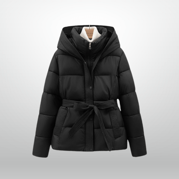 Drune | Elegante Warme Stylische Schwarze Gürteljacke für Frauen