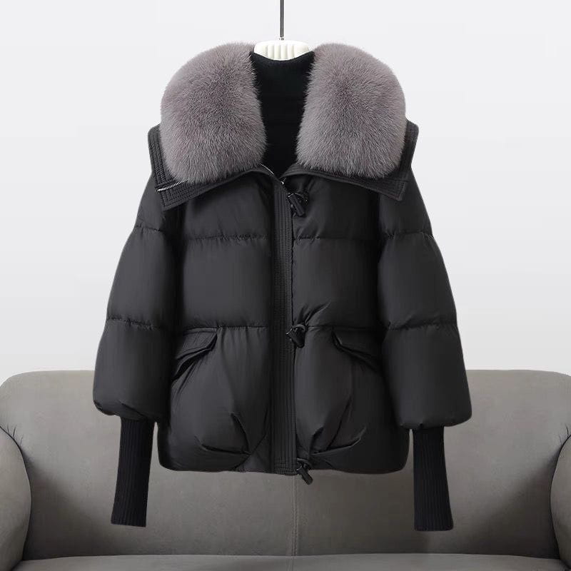 Drune | Kurze Daunenjacke mit elegantem schwarzem Pelzkragen, warm und trendig
