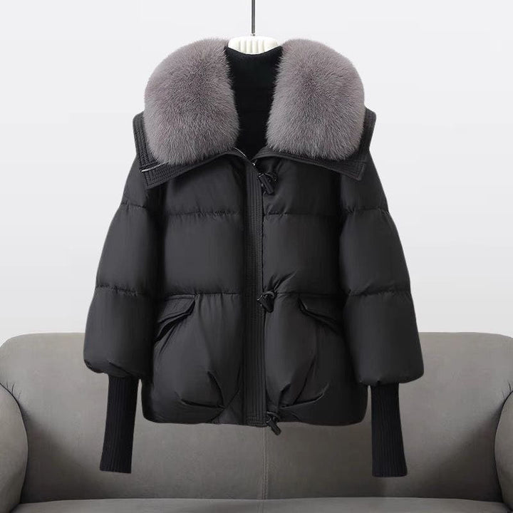 Drune | Kurze Daunenjacke mit elegantem schwarzem Pelzkragen, warm und trendig
