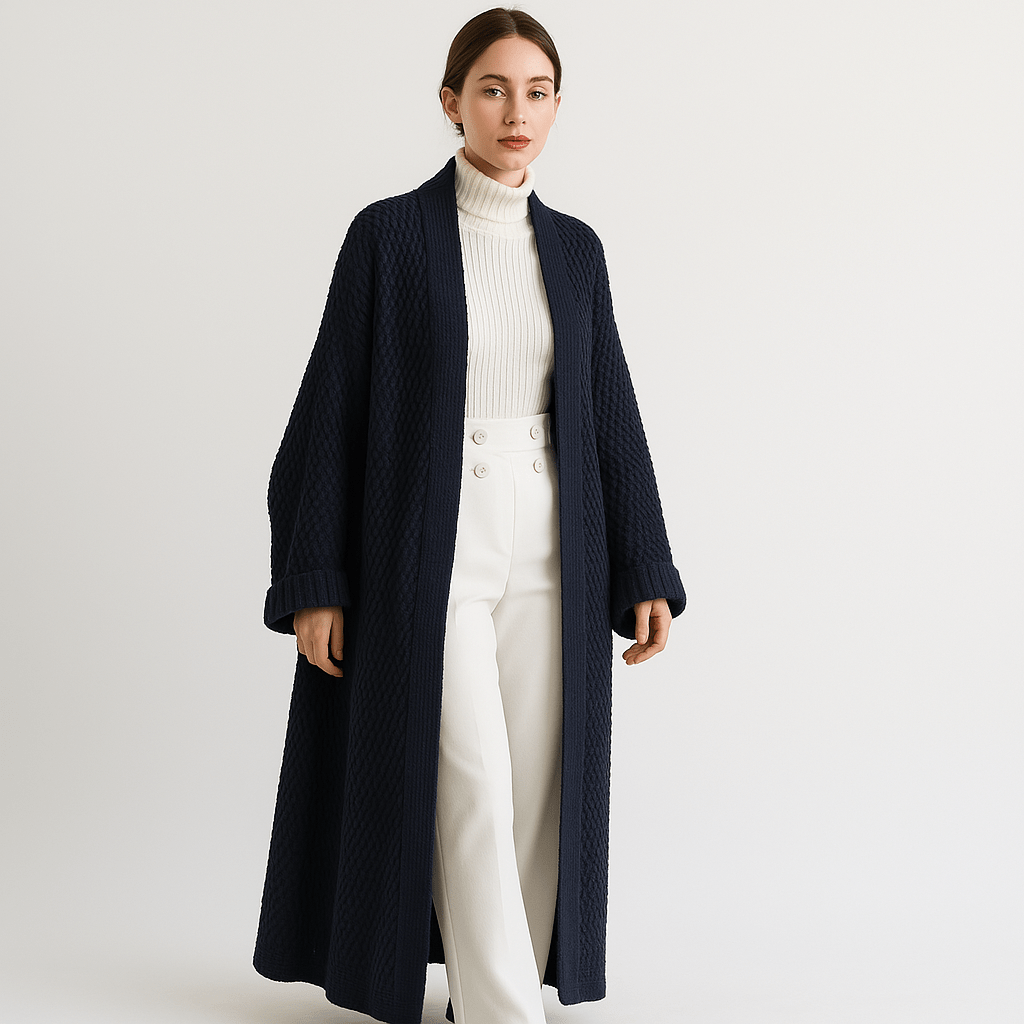 Drune | Lange Beigefarbene Leichte und Offene Elegante Freizeitjacke