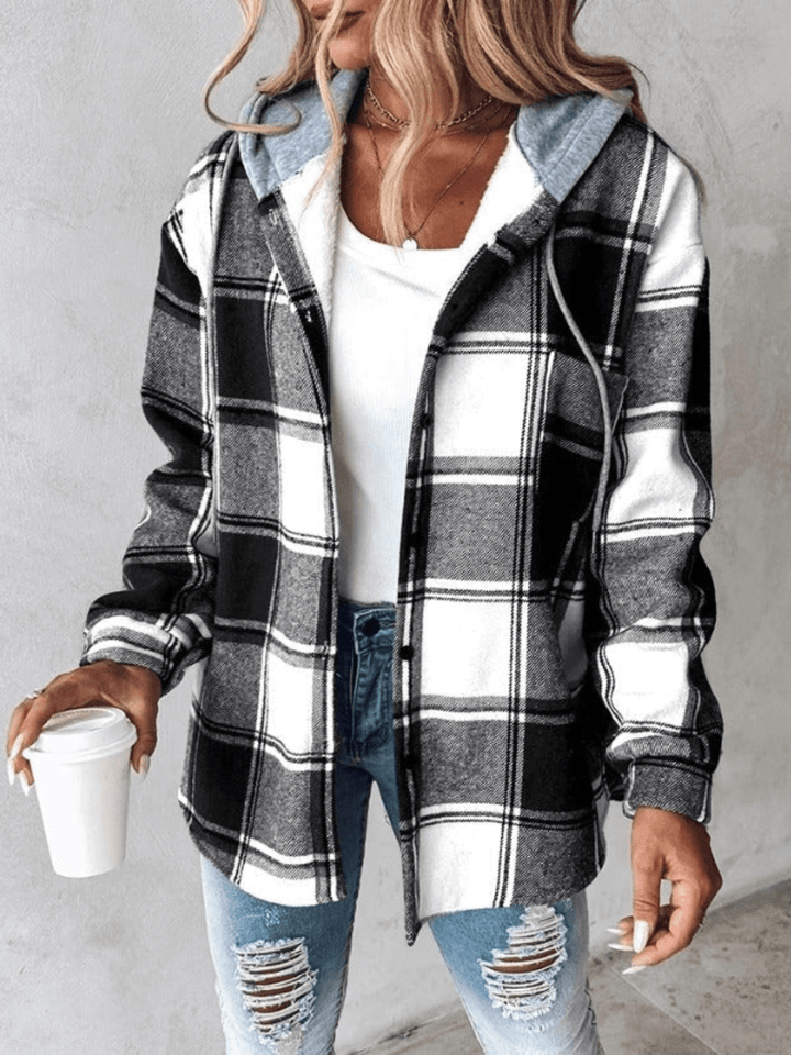 Drune | Hemdjacke mit Kapuze Karomuster Lässiger Stil