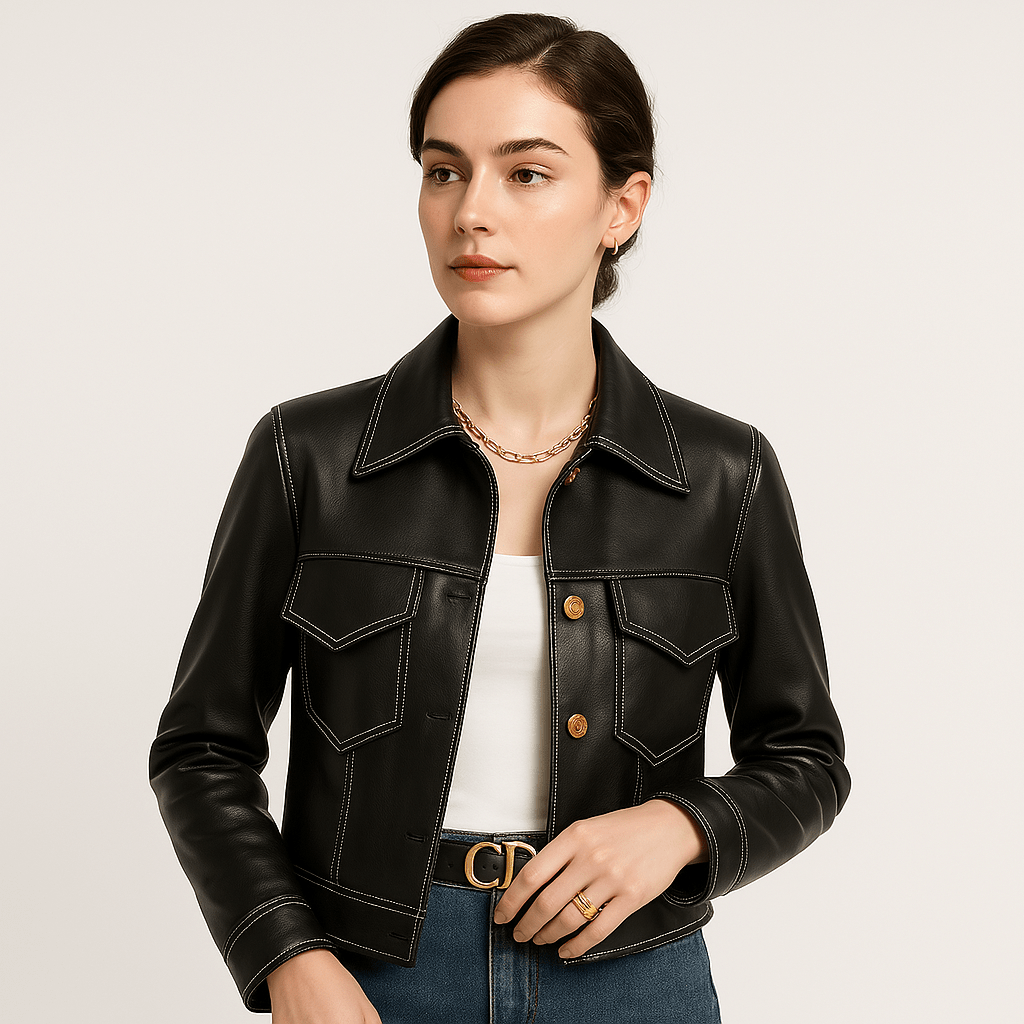 Drune | Kurze Jacke Leder-Optik grafischer Schnitt urbaner und mutiger Stil