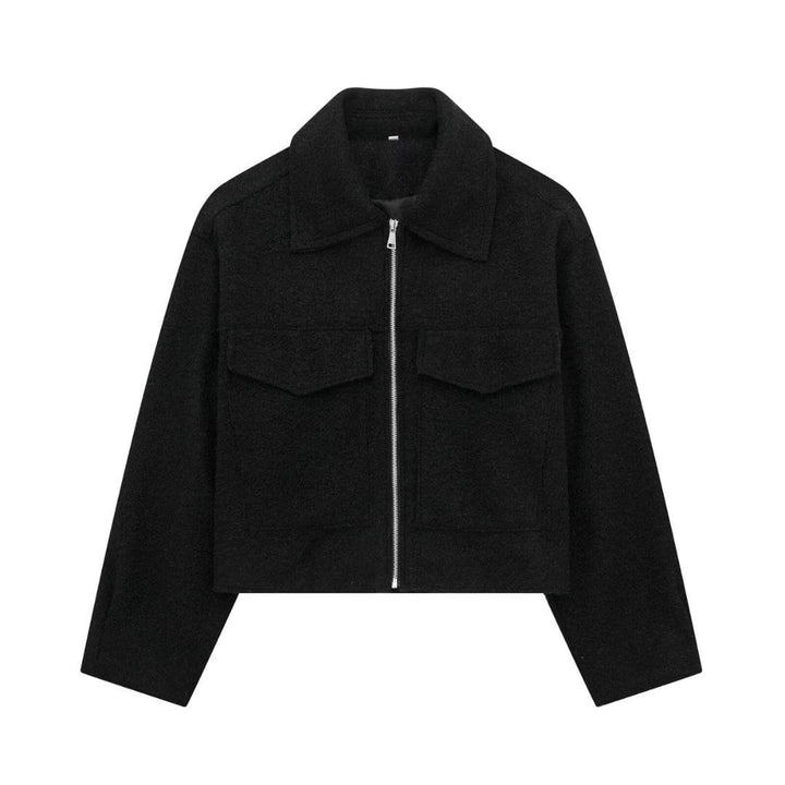 Drune | Moderne und strukturierte graue Wolljacke mit Reißverschluss