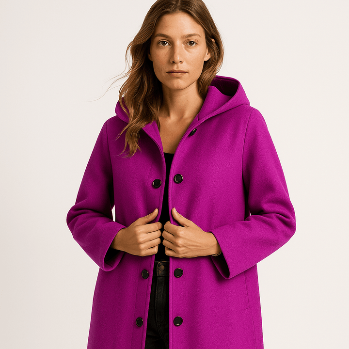 Drune | Fuchsia Mantel mit Kapuze Eleganter und Kühnem Gerade Schnitt