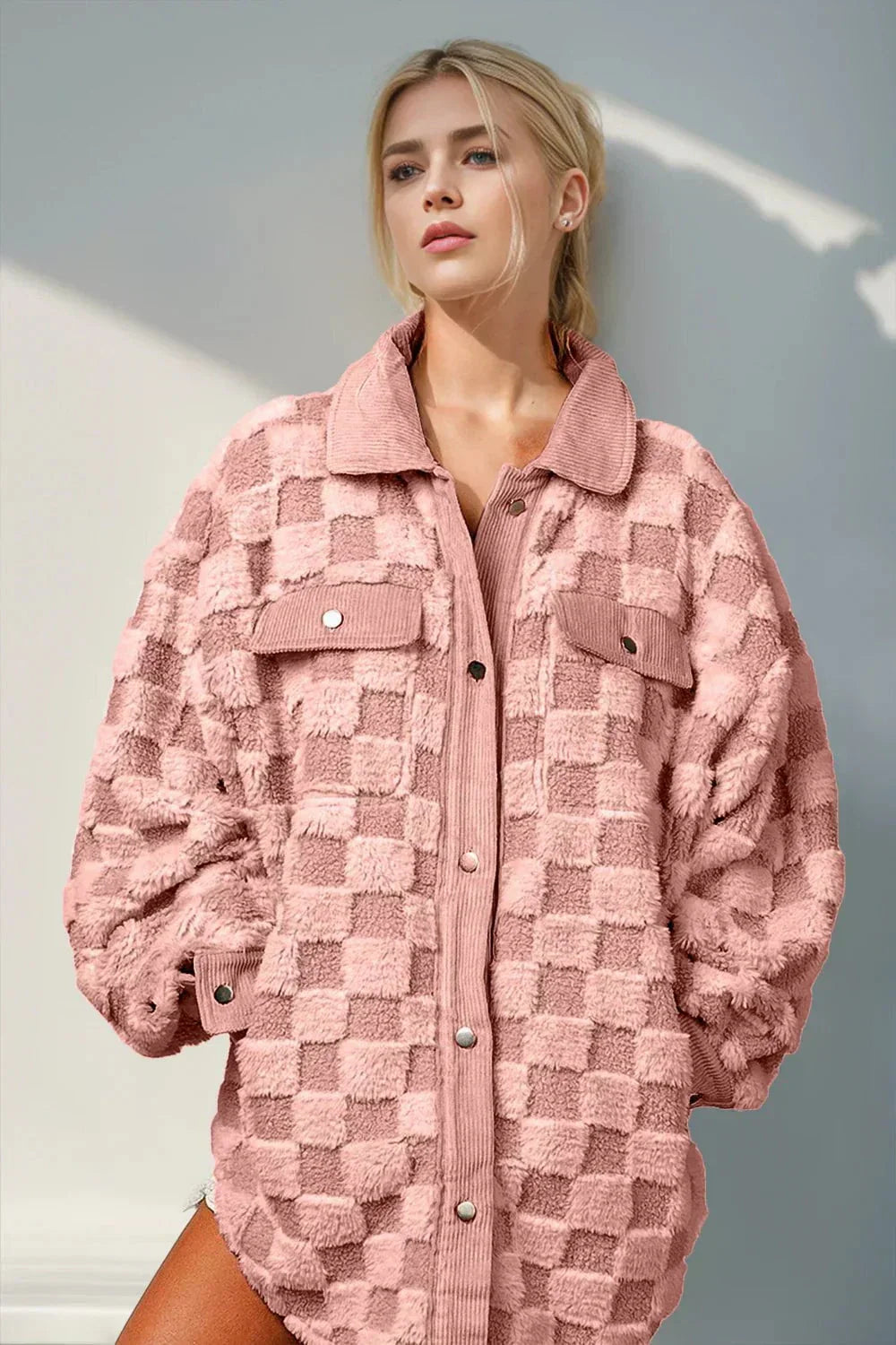 Drune | Oversized & Gemütliches kariertes Ecru-Fleece-Hemd