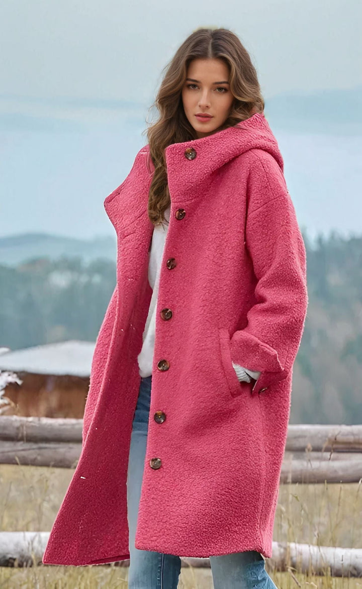 Drune | Oversized und kuscheliger langer Wollmantel in intensivem Rosa