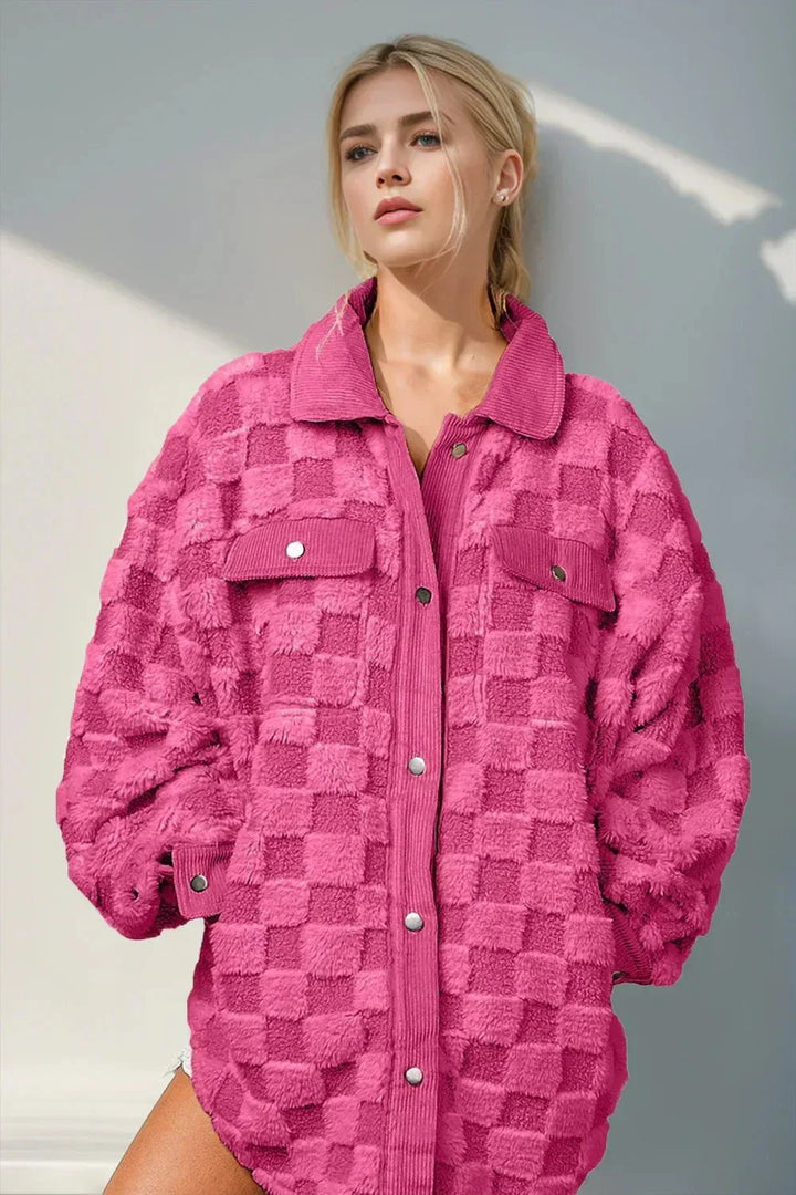 Drune | Oversized & Gemütliches kariertes Ecru-Fleece-Hemd