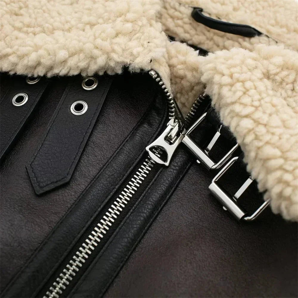Drune | Fliegerjacke Kunstleder Gefüttert Trend Winter
