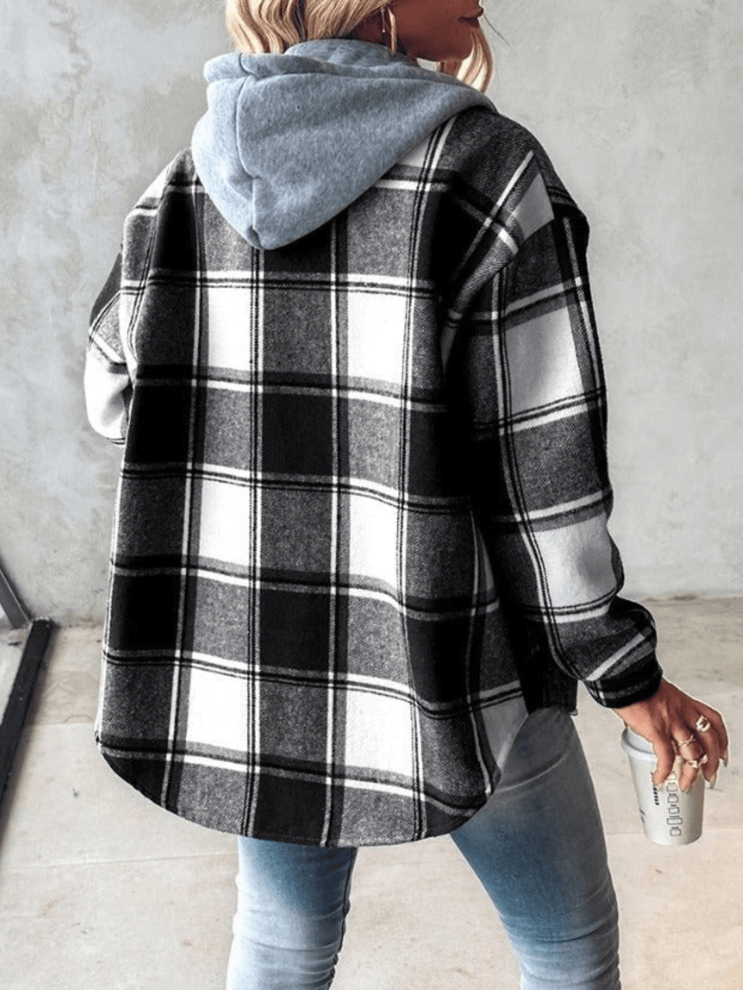 Drune | Hemdjacke mit Kapuze Lässiger Stil Karomuster