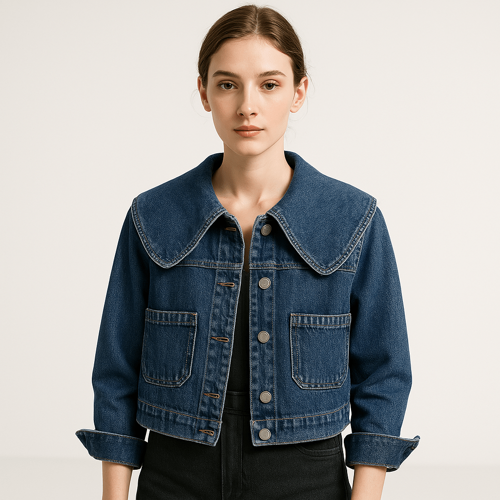 Drune | Kurze Jeanjacke mit Oversize-Kragen 100% Baumwolle