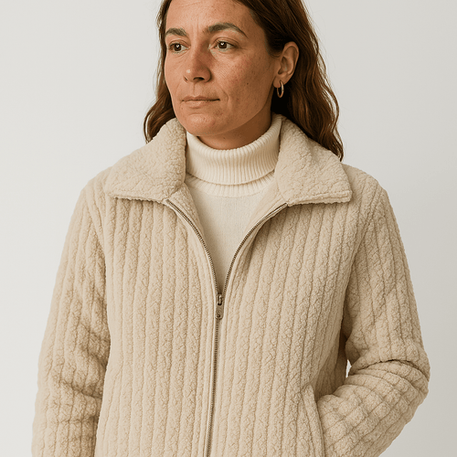 Drune | Weste Strukturierte Warme Beigefarbene Rippstrickjacke Moderne Kurze Schnitt