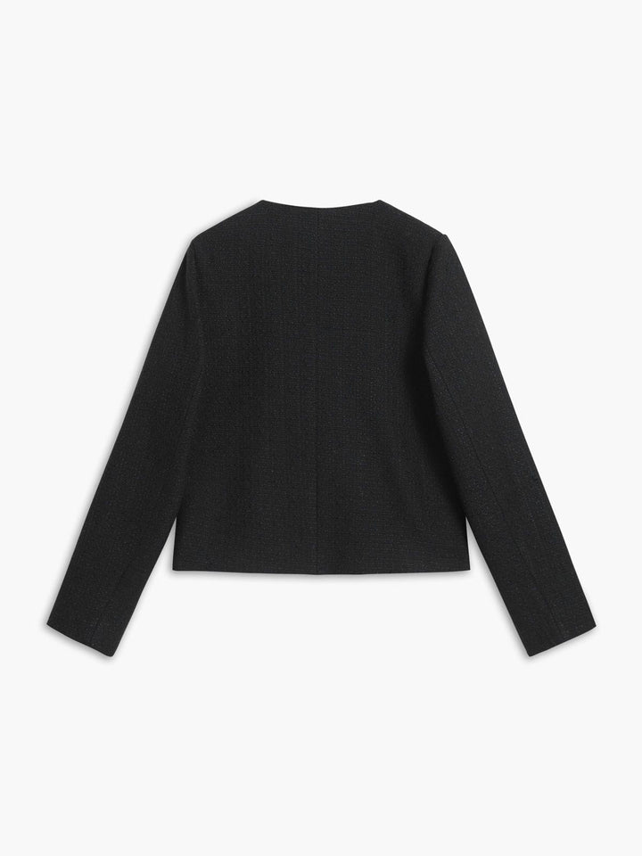 Drune | Kurze schwarze Jacke mit goldenen Knöpfen minimalistische Eleganz schick & strukturiert