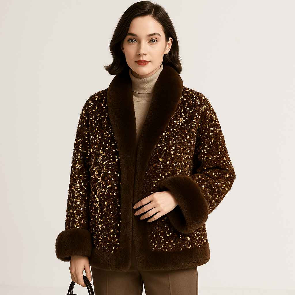 Drune | Glitzerjacke aus warmem und elegantem Kunstfell im glamourösen Stil Winter