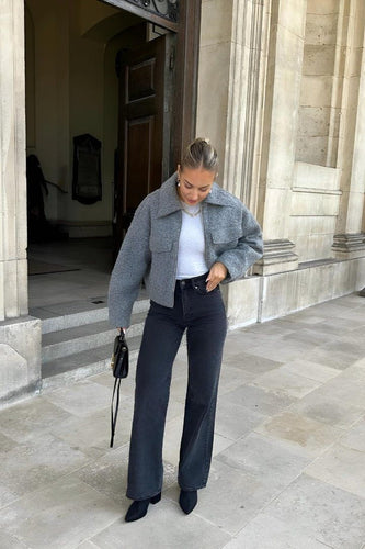Drune | Moderne und strukturierte graue Wolljacke mit Reißverschluss