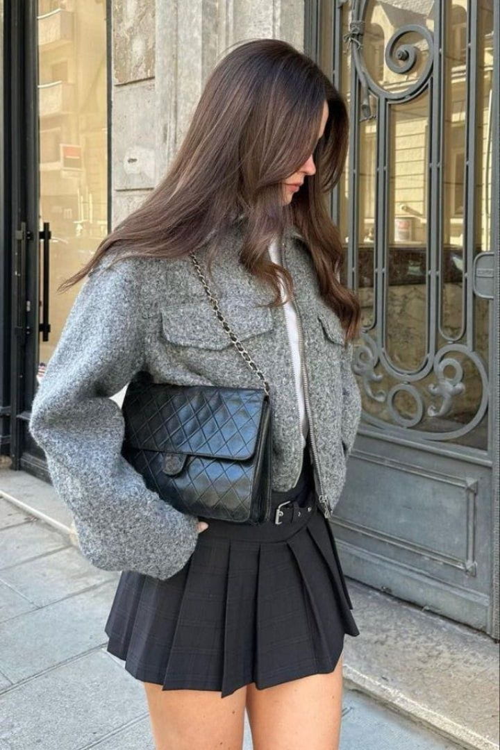 Drune | Moderne und strukturierte graue Wolljacke mit Reißverschluss