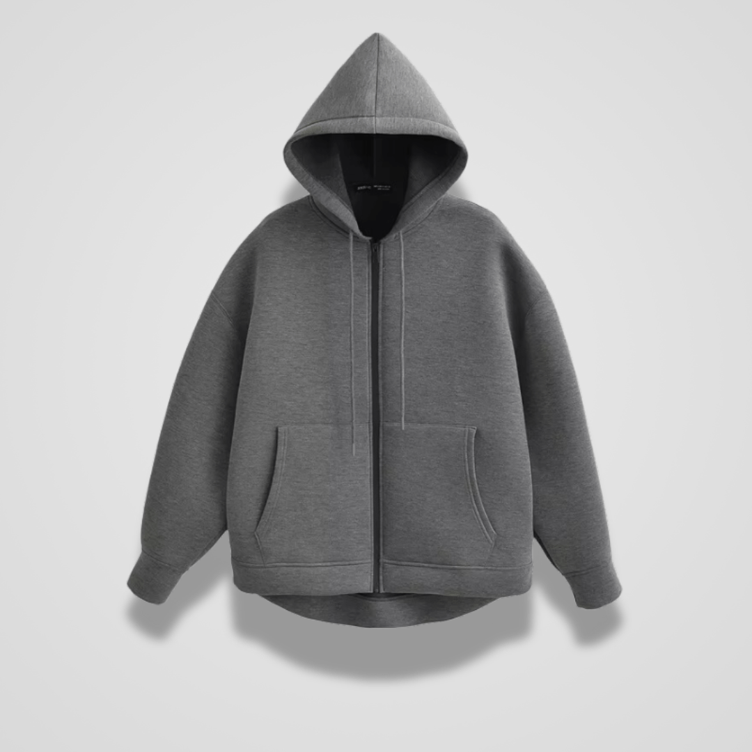 Drune | Hoodie mit Reißverschluss Grau Fleece Kapuze & Taschen Warm & Minimalistisch
