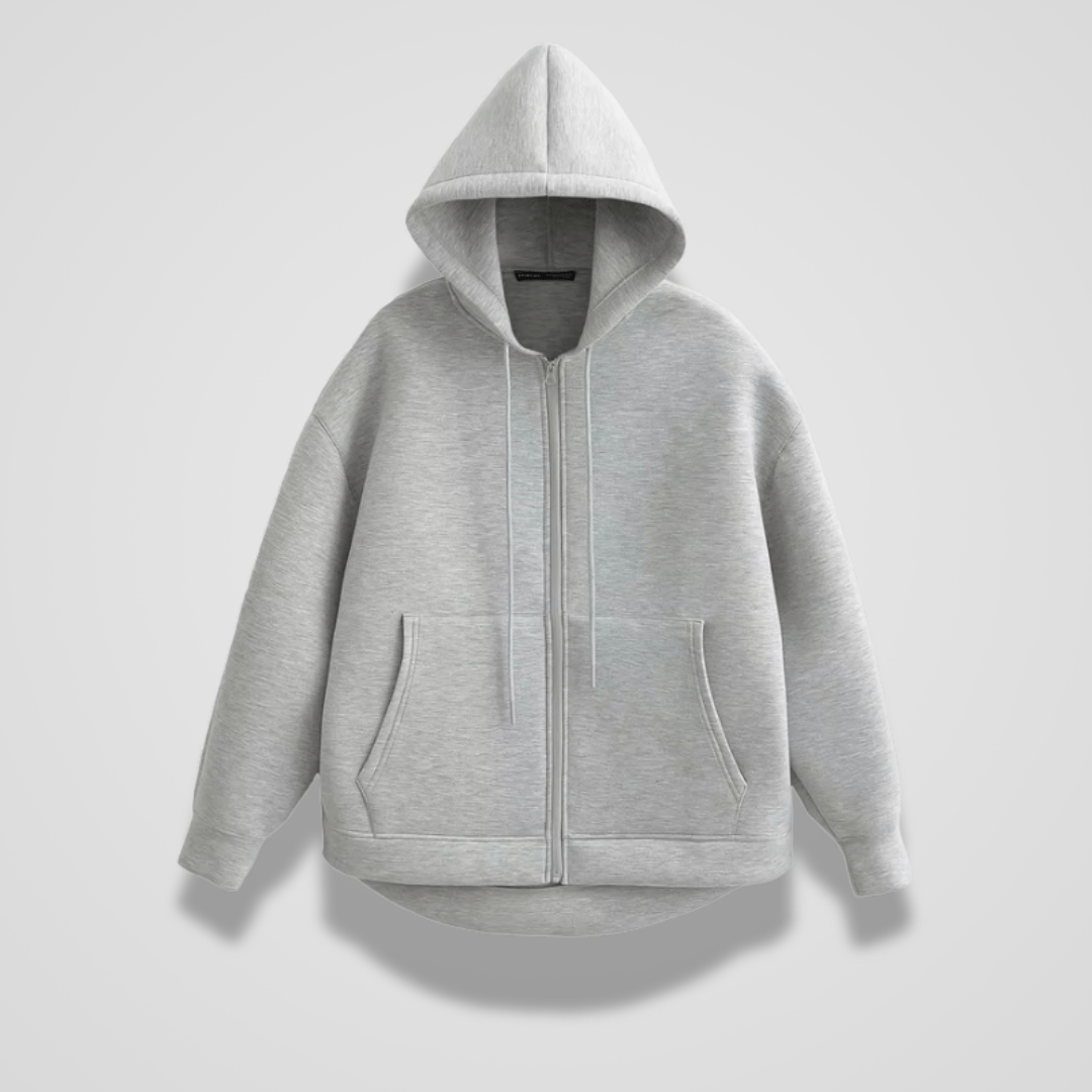 Drune | Hoodie mit Reißverschluss Grau Fleece Kapuze & Taschen Warm & Minimalistisch