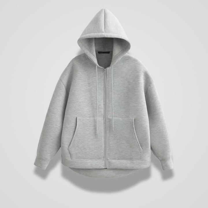 Drune | Hoodie mit Reißverschluss Grau Fleece Kapuze & Taschen Warm & Minimalistisch