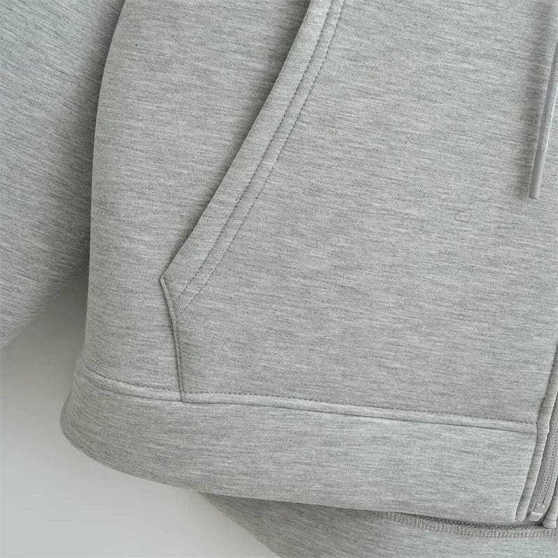 Drune | Hoodie mit Reißverschluss Grau Fleece Kapuze & Taschen Warm & Minimalistisch