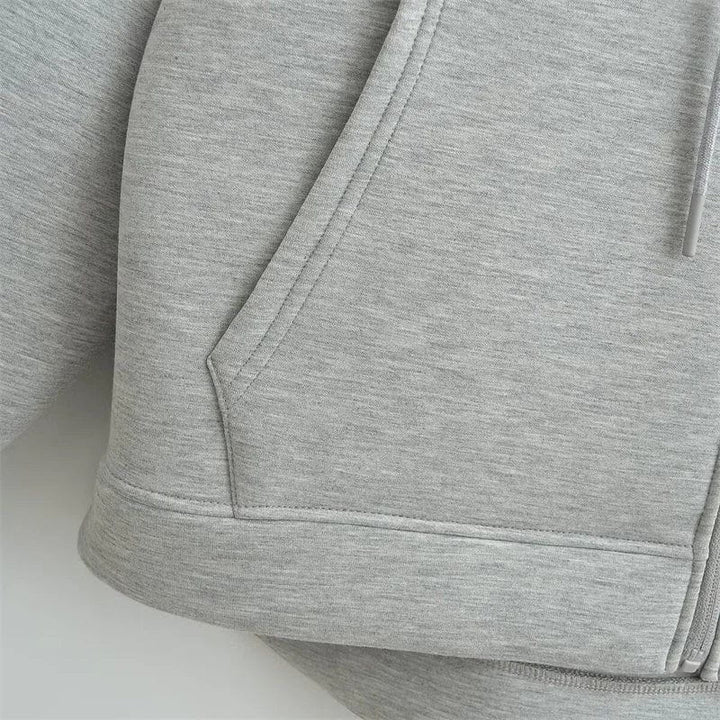 Drune | Hoodie mit Reißverschluss Grau Fleece Kapuze & Taschen Warm & Minimalistisch