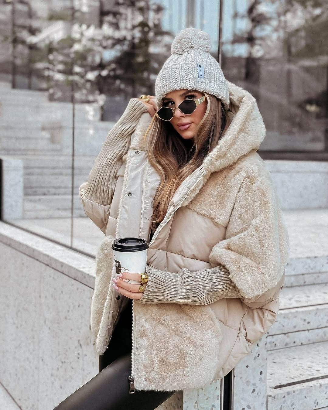 Drune | Oversized Daunenjacke Schafsleder-Effekt & Stepp Warmth und Winterstyle