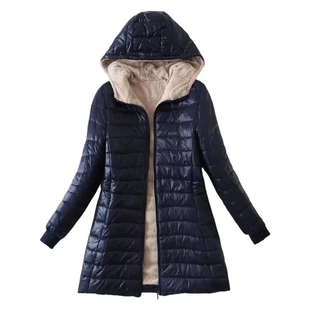 Drune | Lange Steppjacke mit Kapuze, gefüttert, Winterwärme und Komfort
