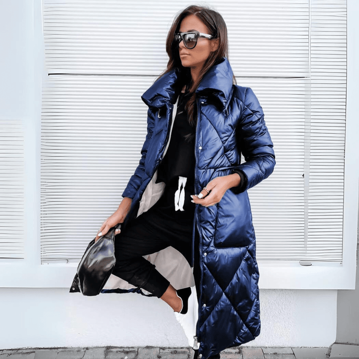 Drune | Lange Glänzende Daunenjacke Trend Wärme und Urbaner Stil