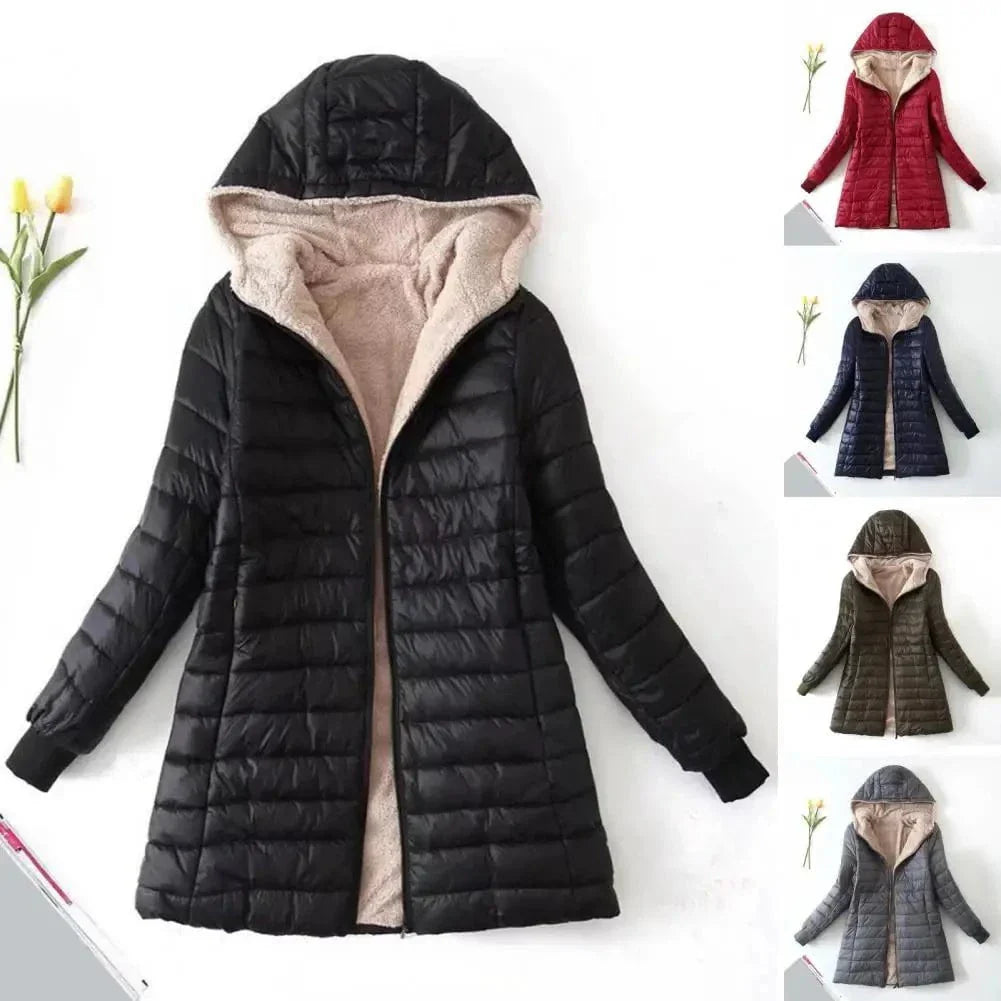 Drune | Lange Steppjacke mit Kapuze, gefüttert, Winterwärme und Komfort